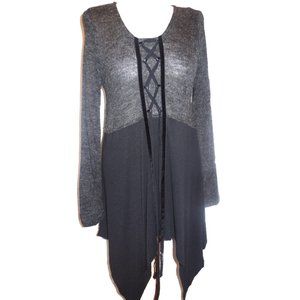 Pullover Sweater SMALL NWT Knit Top Tunic Long Sleeve black gray goth festival